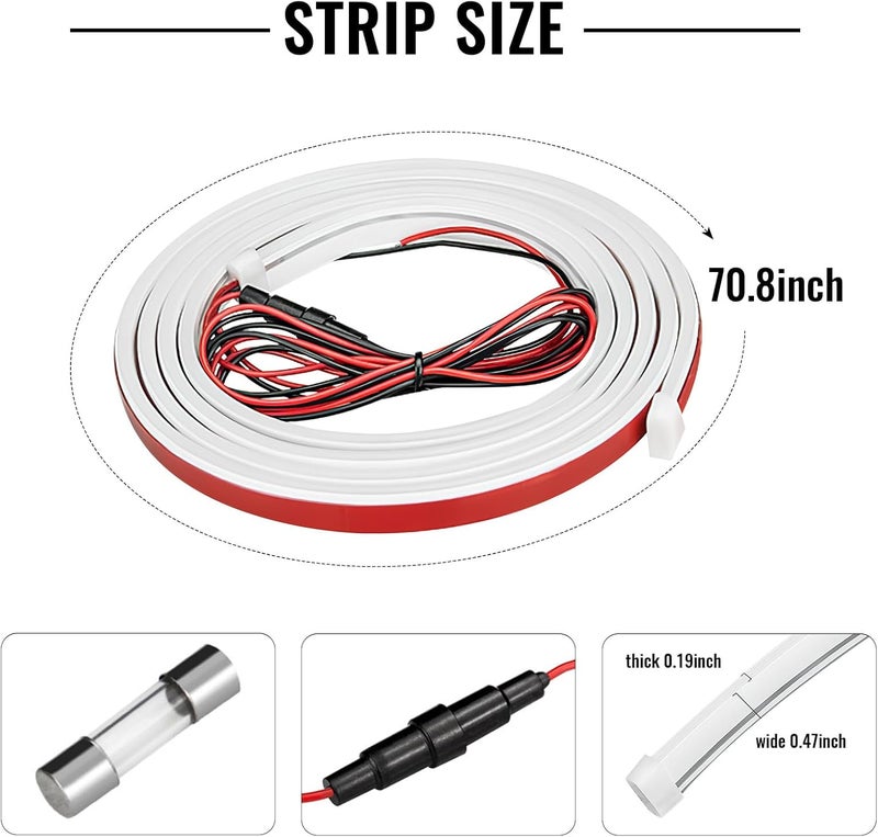 Hbxdeco Car Hood Light Strip, 71 Inches Waterproof Flexible LED Strip, Dynamic Scan Start Up Car Daytime Running Lights, Universal Auto Exterior Decor Accessories for Most Vehicles (White, 71 Inches) - Image 2